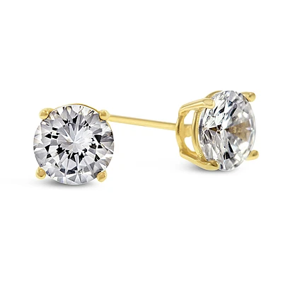 Yellow Gold Plated Sterling Silver Cubic Zirconia 7mm Studs 126016
