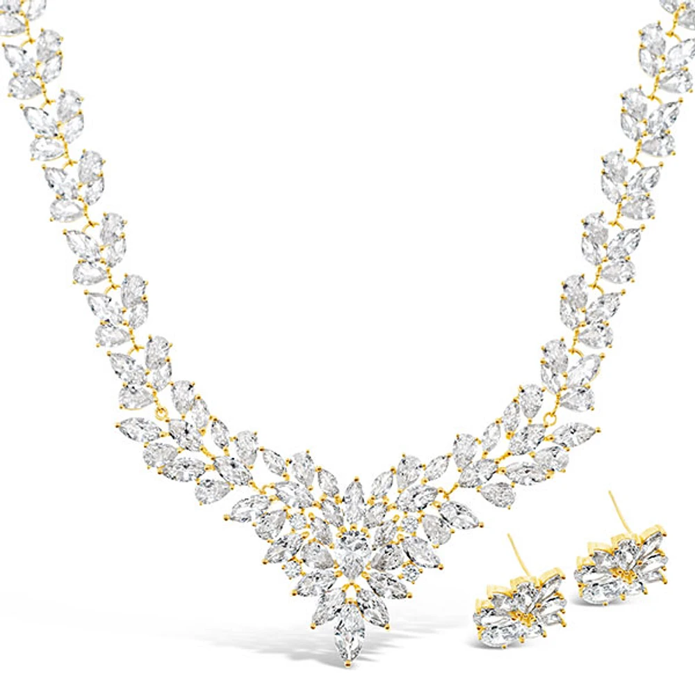 Bridal Gold Cubic Zirconia Necklace & Earrings Set 143586