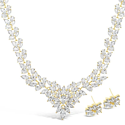 Bridal Gold Cubic Zirconia Necklace & Earrings Set 143586