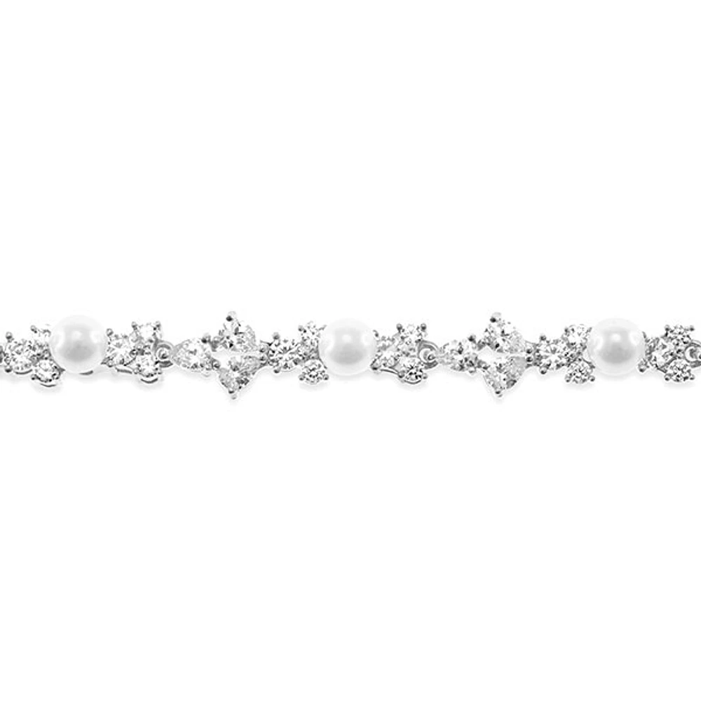 Bridal Silver Pearl Cubic Zirconia Bracelet 145923