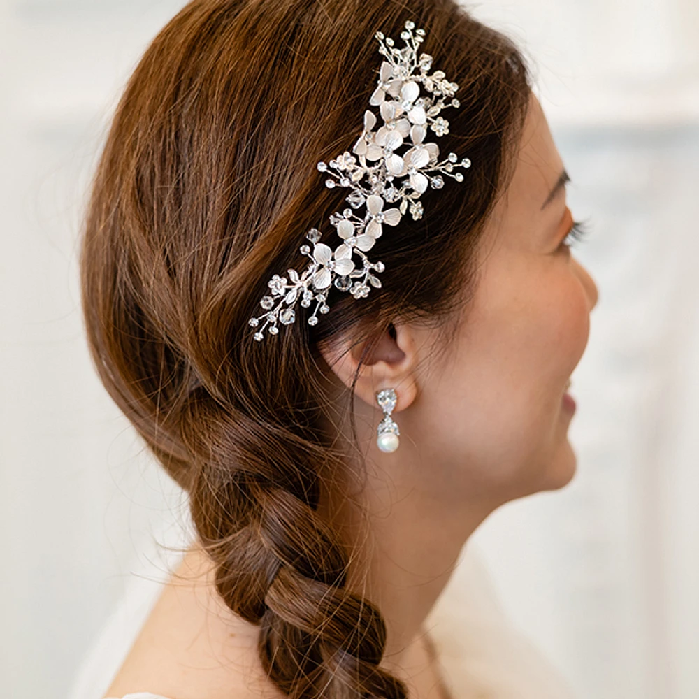 Bridal Silver Flower Hair Comb 125943
