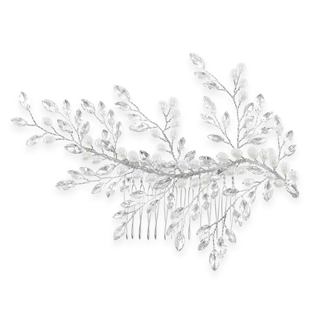 Bridal Silver Pearl Hair Comb 129575