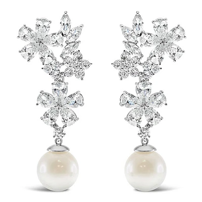 Bridal Pearl Cubic Zirconia Drop Earrings 145901