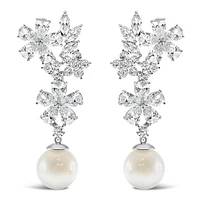Bridal Pearl Cubic Zirconia Drop Earrings 145901