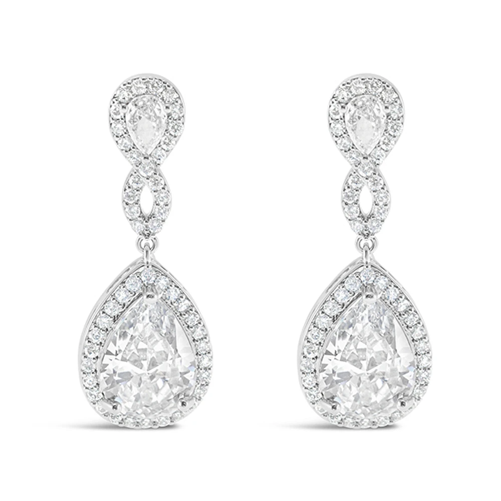 Bridal Silver Cubic Zirconia Tear Drop Earrings 152755