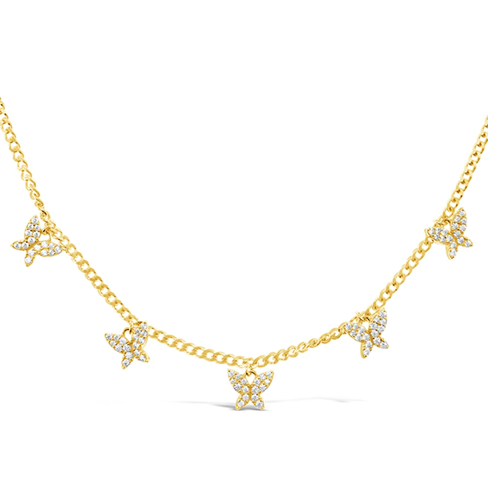 Gold Plated Sterling Silver Cubic Zirconia Butterfly Necklace