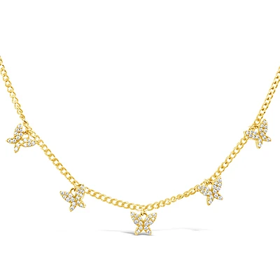 Gold Plated Sterling Silver Cubic Zirconia Butterfly Necklace