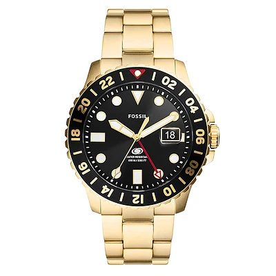 Fossil Blue GMT Gold-Tone Stainless Steel Watch 152910