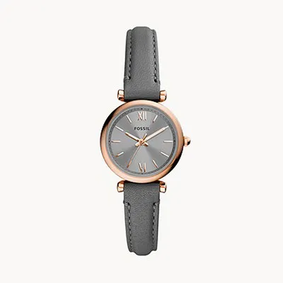 Fossil Carlie Mini Three-Hand grey Leather Watch 143860