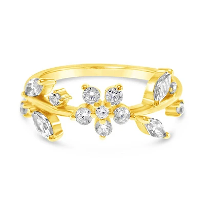 Gold Plated Sterling Silver Cubic Zirconia Flower Ring
