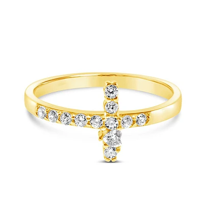 Gold Plated Sterling Silver Cubic Zirconia Cross Ring 149745