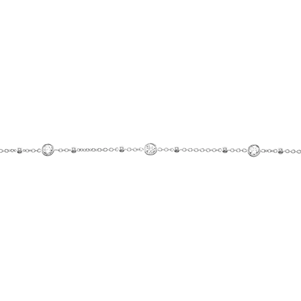 Sterling Silver Cubic Zirconia Beads Anklet 145112