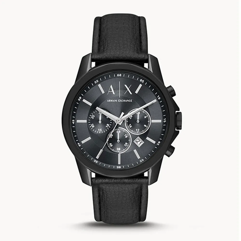 Armani Exchange Chronograph Black Leather Watch 145813