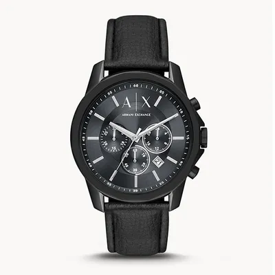 Armani Exchange Chronograph Black Leather Watch 145813