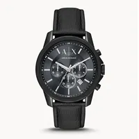 Armani Exchange Chronograph Black Leather Watch 145813