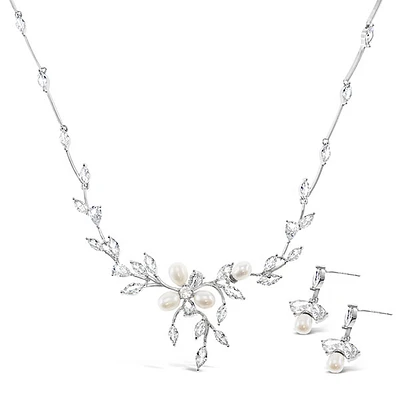 Bridal Pearl Cubic Zirconia Necklace & Earrings Set 145915