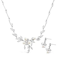 Bridal Pearl Cubic Zirconia Necklace & Earrings Set 145915