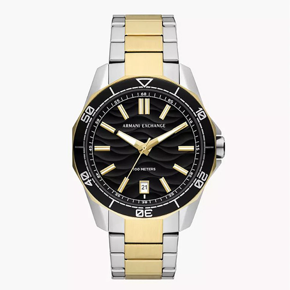 Armani Exchange Three-Hand Date Two-Tone Stainless Steel Watch