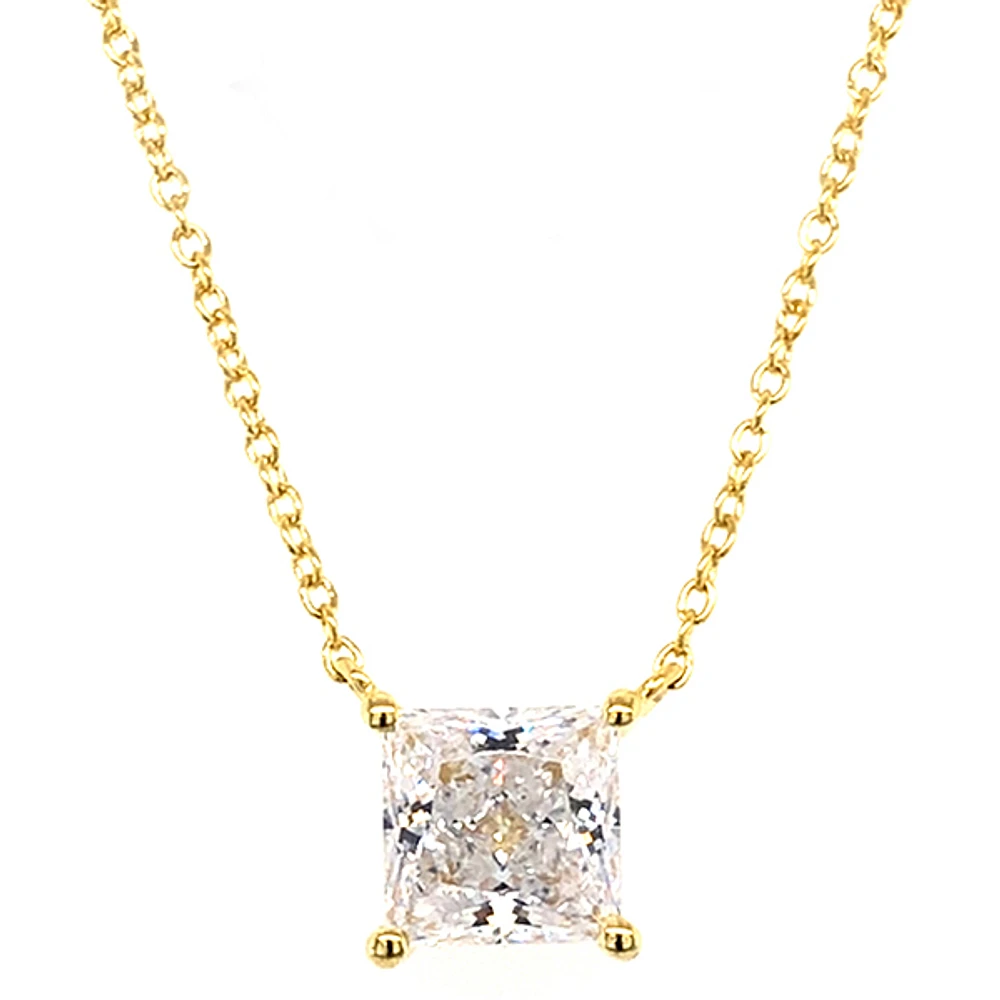 Gold Plated Sterling Silver Cubic Zirconia Princess Cut Necklace 143479
