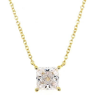 Gold Plated Sterling Silver Cubic Zirconia Princess Cut Necklace 143479