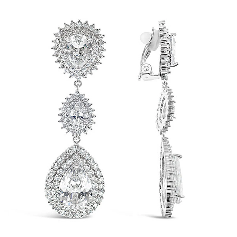 Bridal Silver Cubic Zirconia Tear Drop Clip On Earrings 145938
