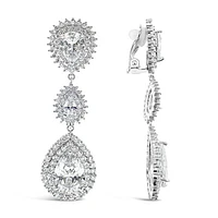 Bridal Silver Cubic Zirconia Tear Drop Clip On Earrings 145938