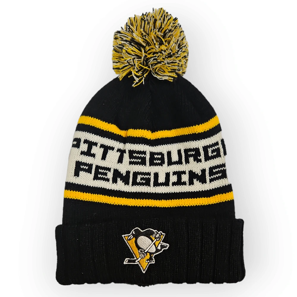 NHL Pittsburgh Penguins Black Pillow Knit with Pom Pom Raised Cuff Beanie