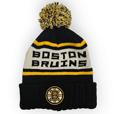 NHL Boston Bruins Black Pillow Knit with Pom Pom Raised Cuff Beanie