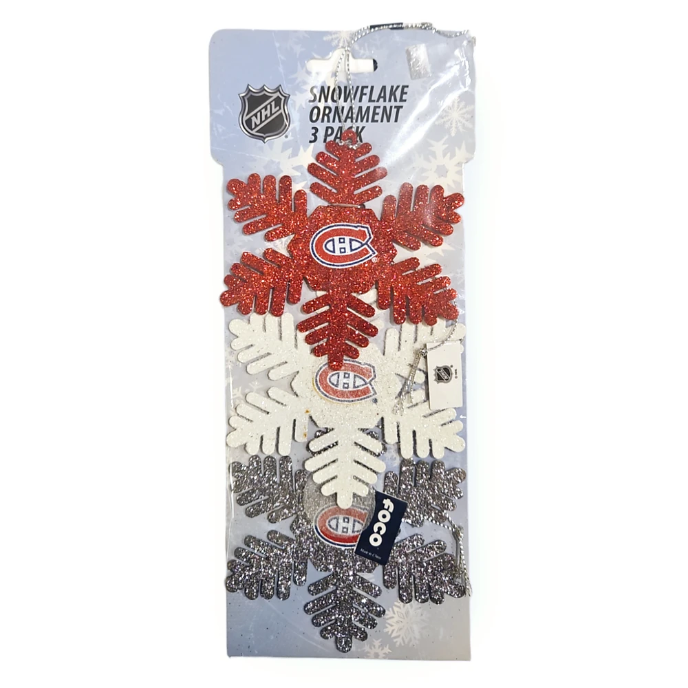 NHL Montreal Canadiens Glitter Snowflake Ornaments (3 pack)