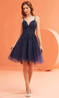 Lace Tulle Corset Back Short Dress