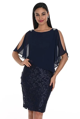 Leaf Print Chiffon Cape Dress
