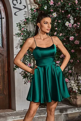 Boat Neckline A-Line Short Dress