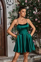 Boat Neckline A-Line Short Dress