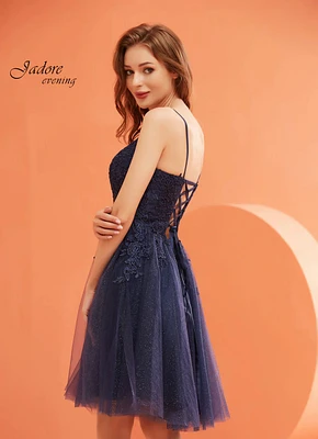 Lace Tulle Corset Back Short Dress