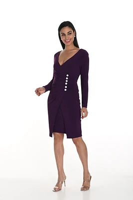 Rhinestone Buttons Wrap Style Knit Dress