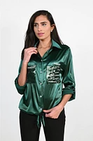 Satin Front Tie Blouse