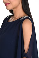 Leaf Print Chiffon Cape Dress