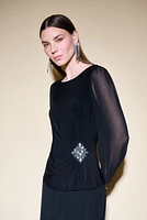 Chiffon Sleeves Brooch Top