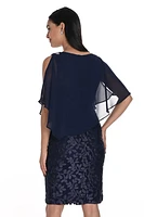 Leaf Print Chiffon Cape Dress