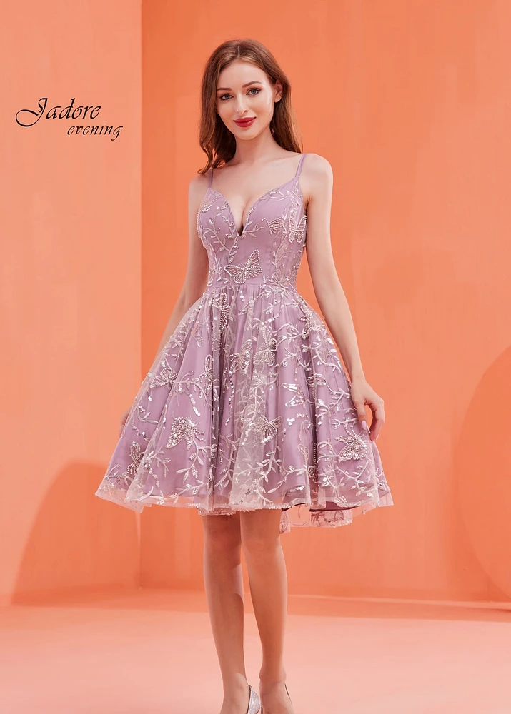Embroidered Tulle A-line Short Dress
