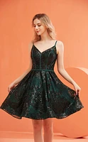 Illusion Neckline Sparkle Short Dress