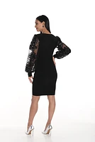 V-Neck Sheer Sequin Sleeves Cocktail Dress