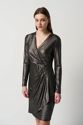 Metallic Wrap Style Dress