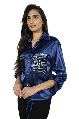 Satin Front Tie Blouse