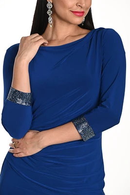Embellished Cuffs Boat Neckline Dress