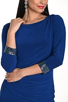 Embellished Cuffs Boat Neckline Dress
