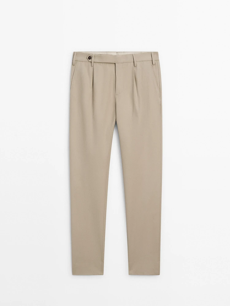 Cotton blend darted trousers