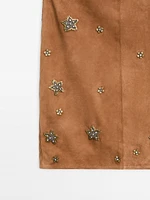 Jupe en cuir et daim avec pierres fantaisie