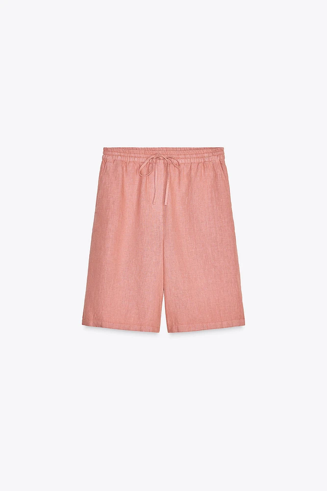 ZW COLLECTION 100% LINEN LONG BERMUDA SHORTS