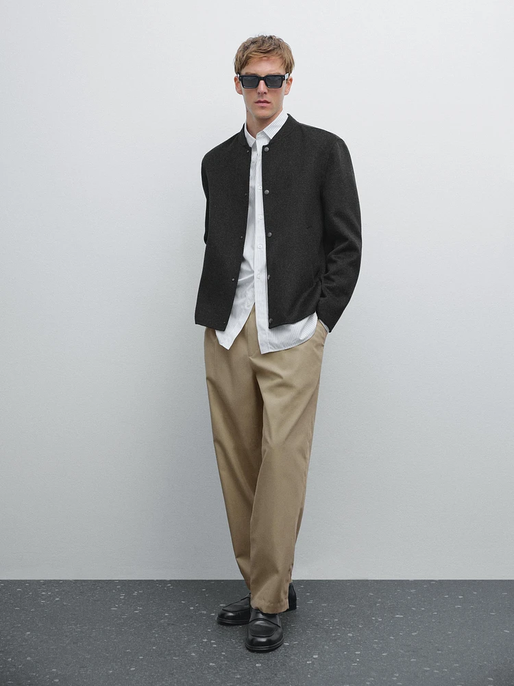 Double-layer wool blend bomber jacket